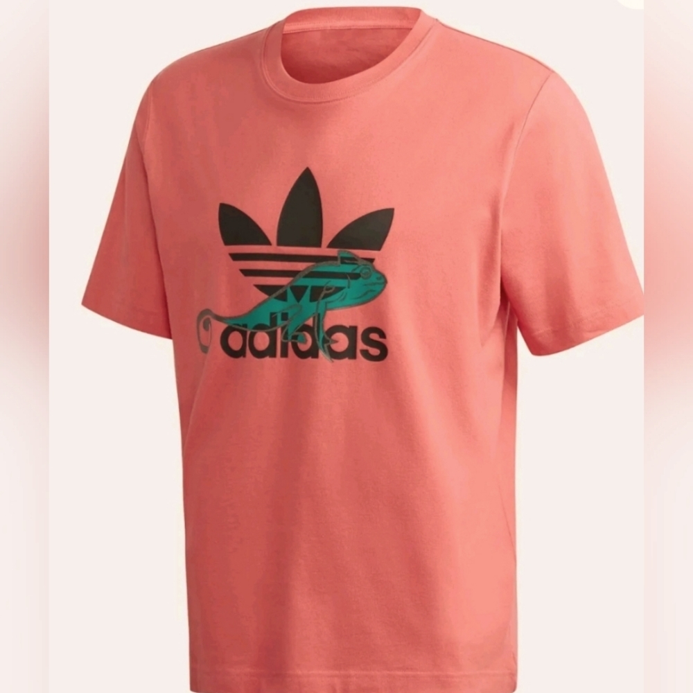 NWT Adidas Originals Logo Chameleon Lizard T-Shirt Super Pink Sz M FM3695 